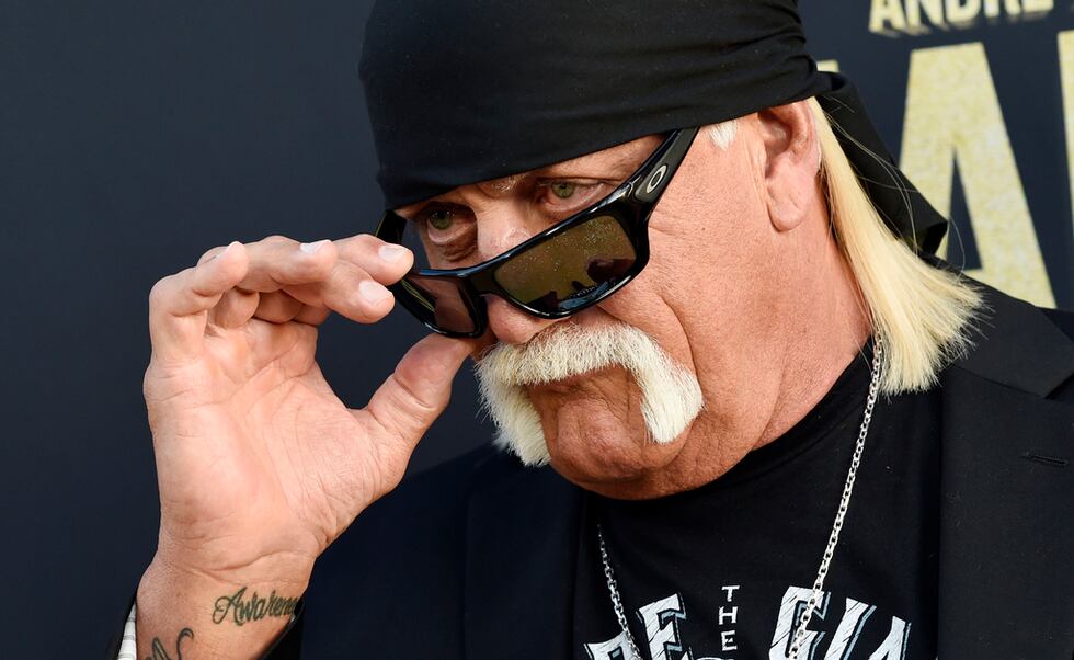 FILE - Professional wrestler Hulk Hogan poses for photographers on March 29, 2018, in Los...