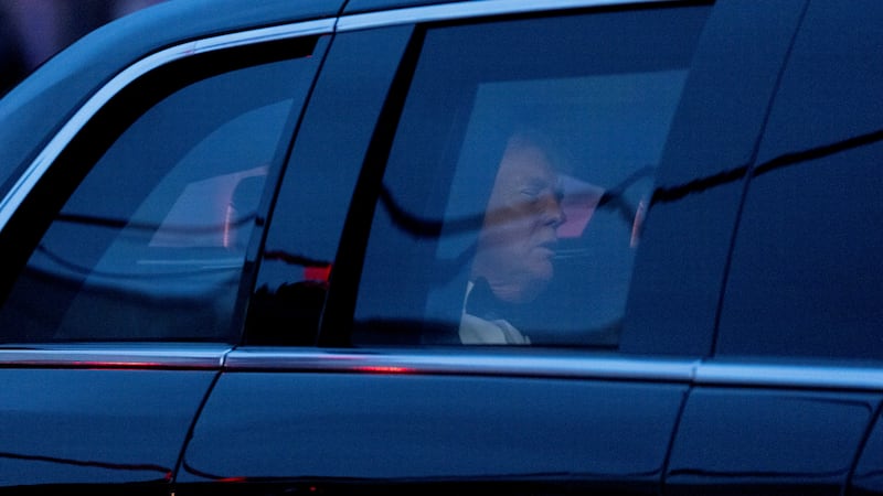 President Donald Trump arrives to the White House Correspondents Dinner, Saturday, April 25,...