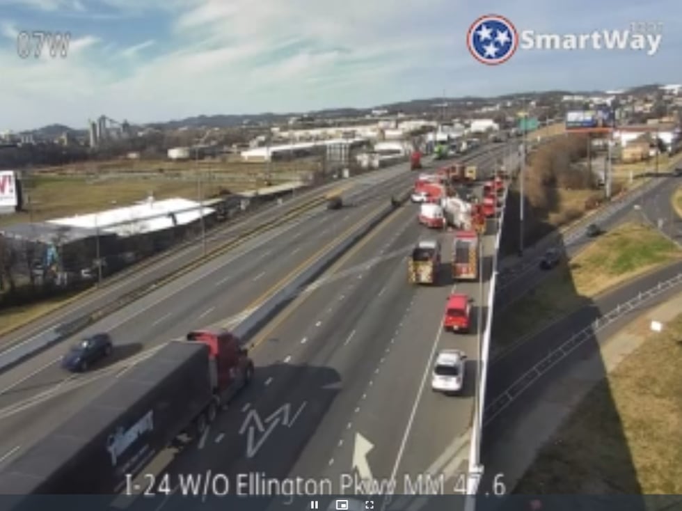 Interstate shut down near downtown Nashville due to incident involving semi-truck