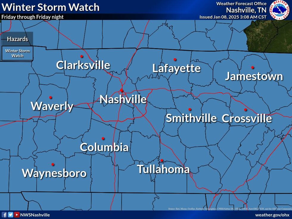 Alerta por nevada en Tennessee