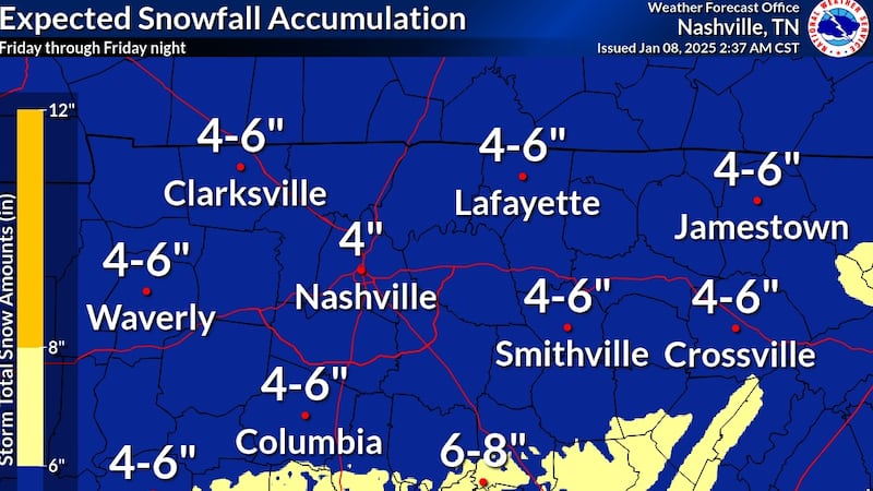 Emiten alerta por nevada para Tennessee