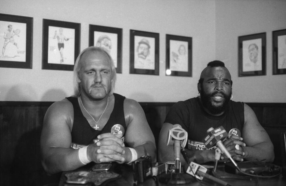 FILE - World Wrestling Federation heavyweight champion Hulk Hogan, left, and Mr. T. appear at...