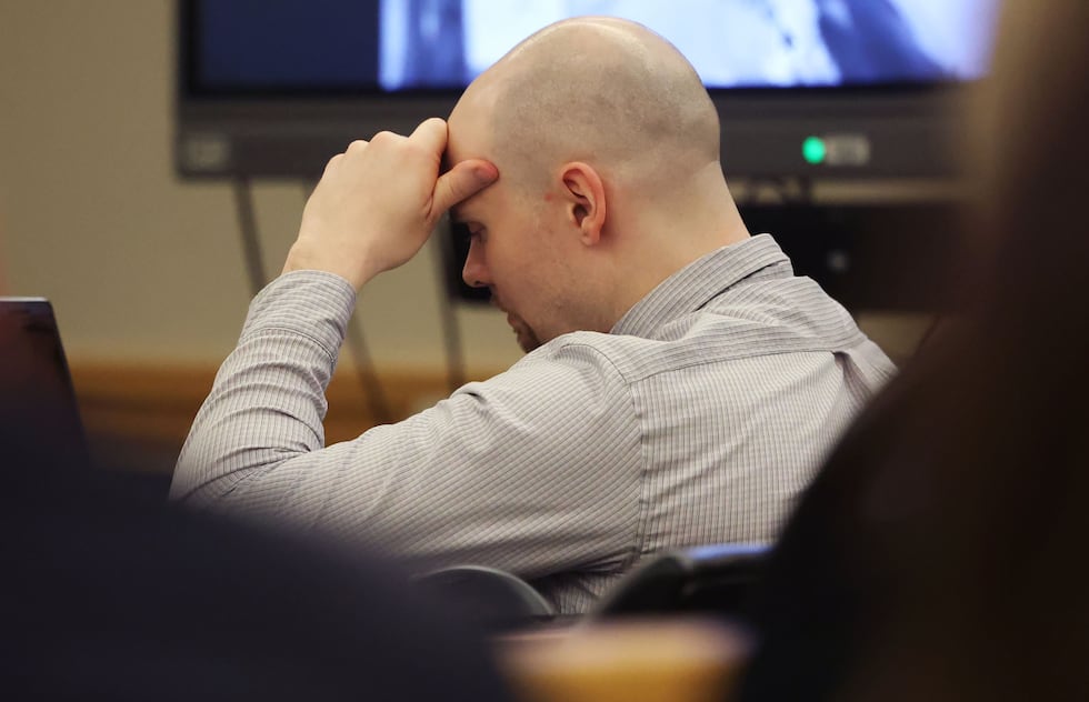 Defendant Tanner Horner reacts during testimony Tuesday, April 7, 2026, at the Tim Curry...