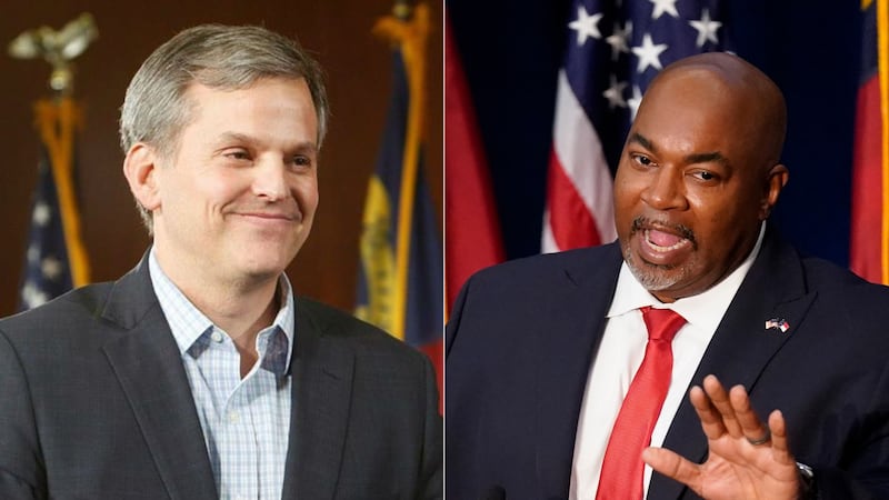 El demócrata Josh Stein (izquierda) y el Mark Robinson, ambos candidatos a gobernador de...