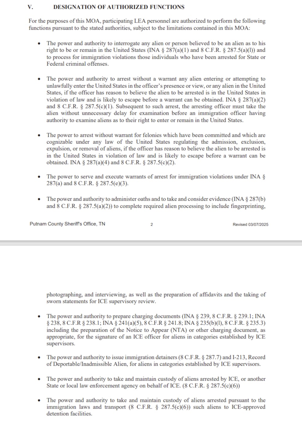 Acuerdo 287 (g) Condado Putnam "Task Force Model"