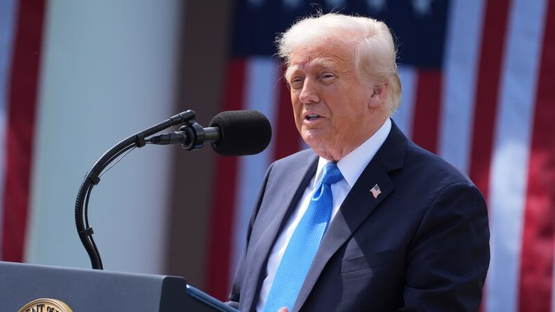President Donald Trump speaks during a bill signing event for the "Take it Down Act" in the...