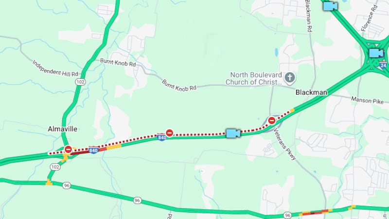 Crash shuts down portion of I-840 westbound in Rutherford County