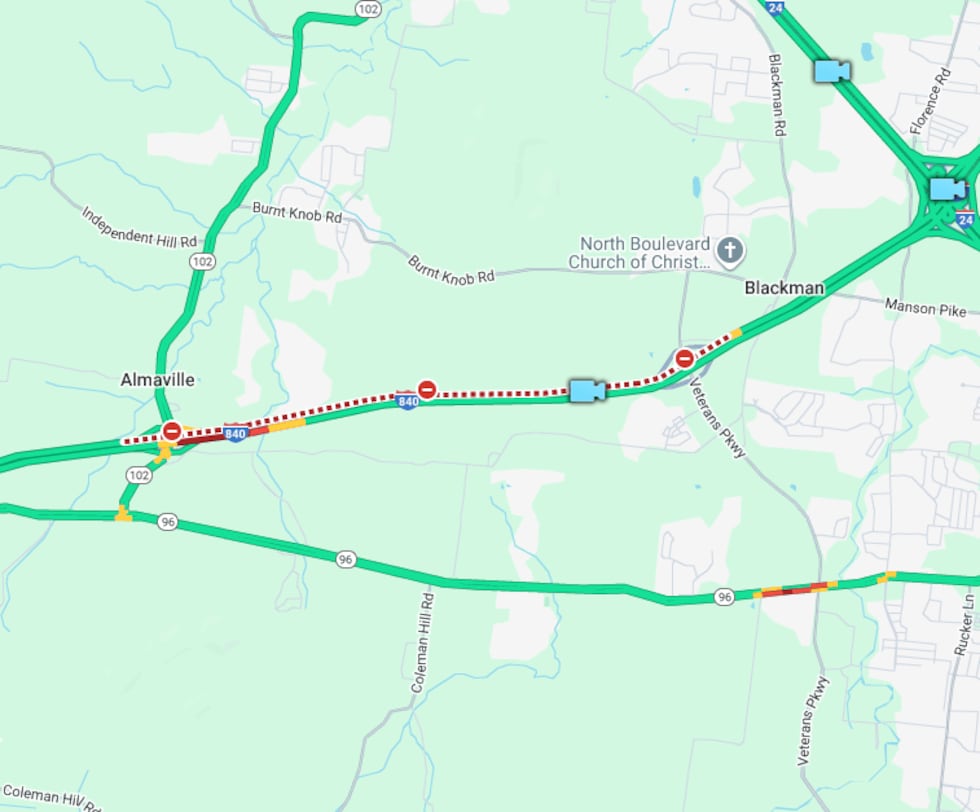 Crash shuts down portion of I-840 westbound in Rutherford County