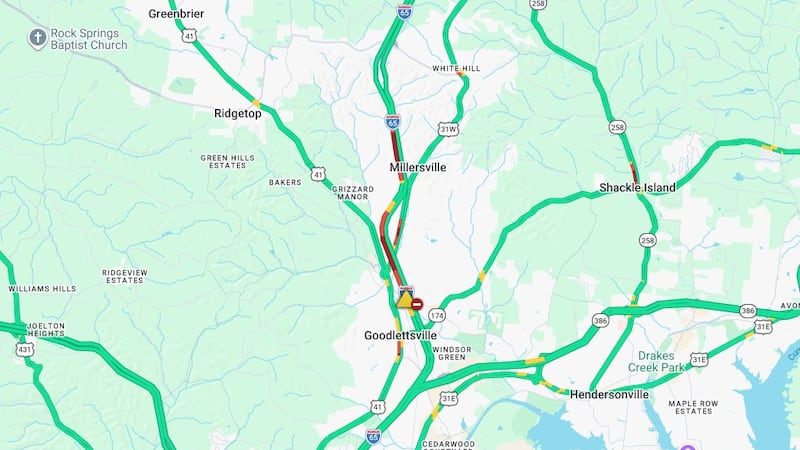 I-65 South is closed in Goodlettsville for road repairs.