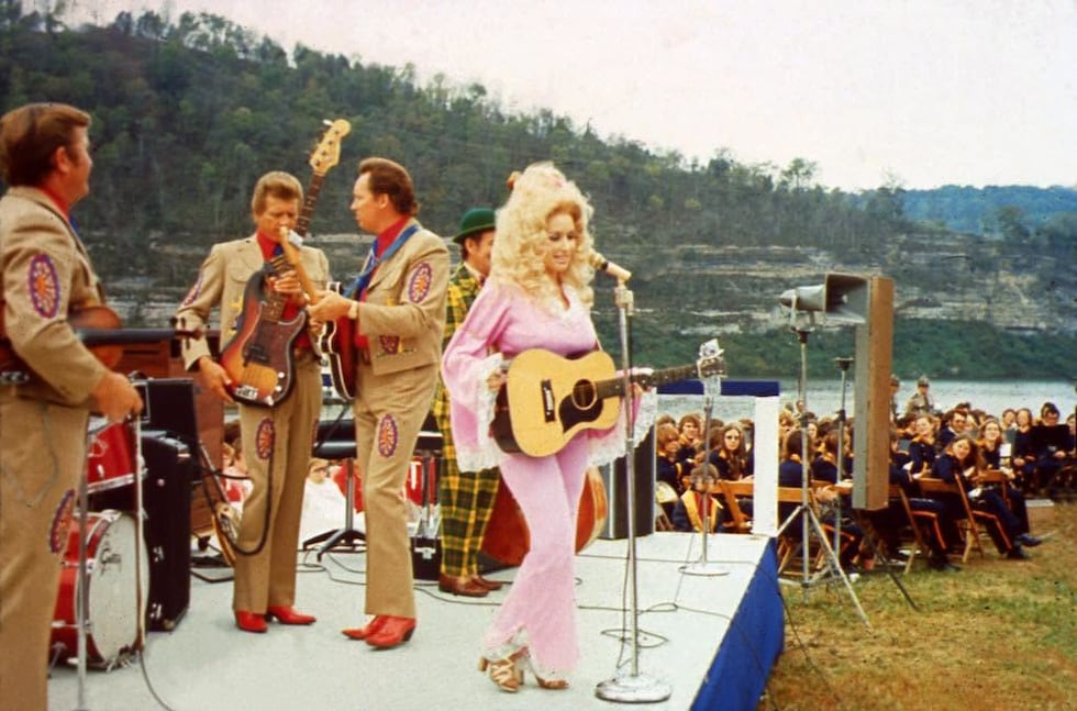 Dolly Parton performs at the Cordell Hull Dam dedication in 1973.
