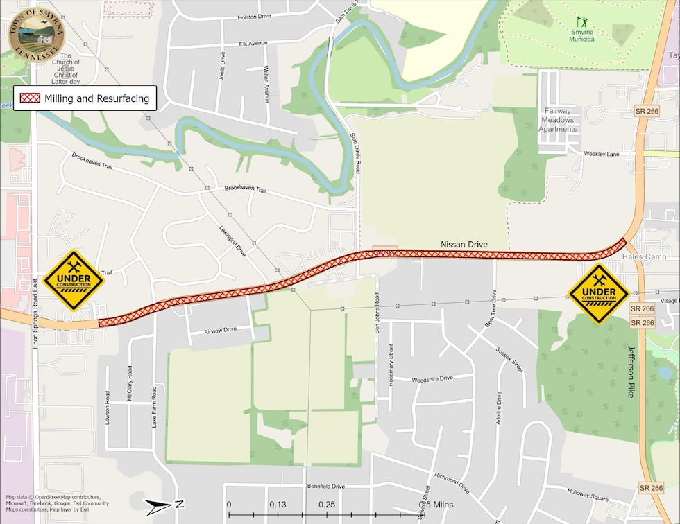 Milling and resurfacing will start Monday on Nissan Drive from Jefferson Pike to Brackin...