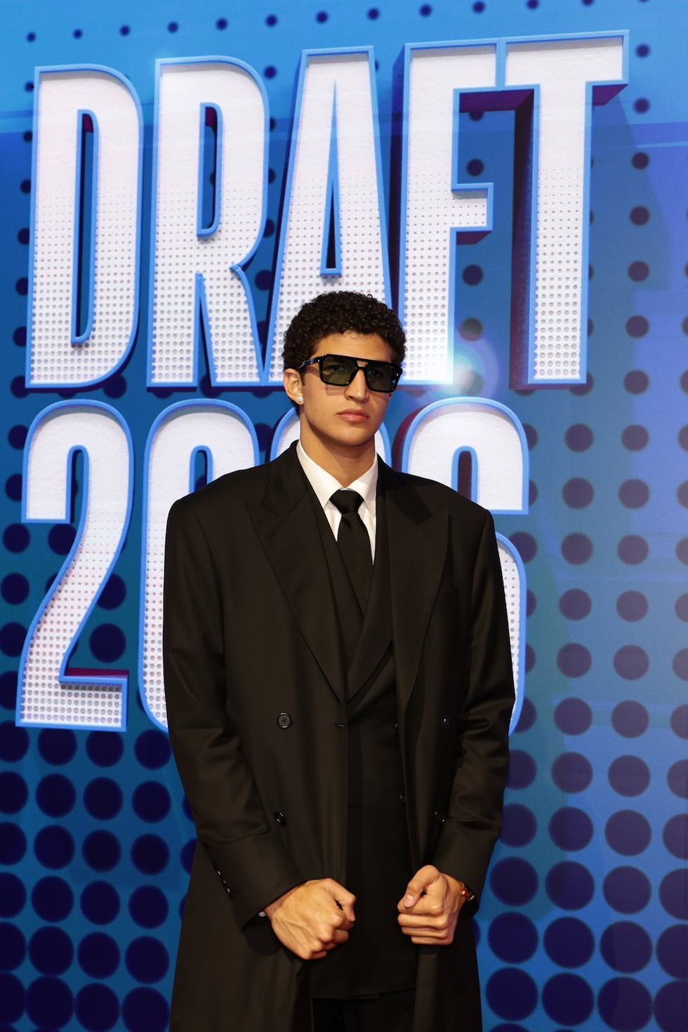 Karim López arrives for the first round of the NBA basketball draft Tuesday, June 23, 2026, in...