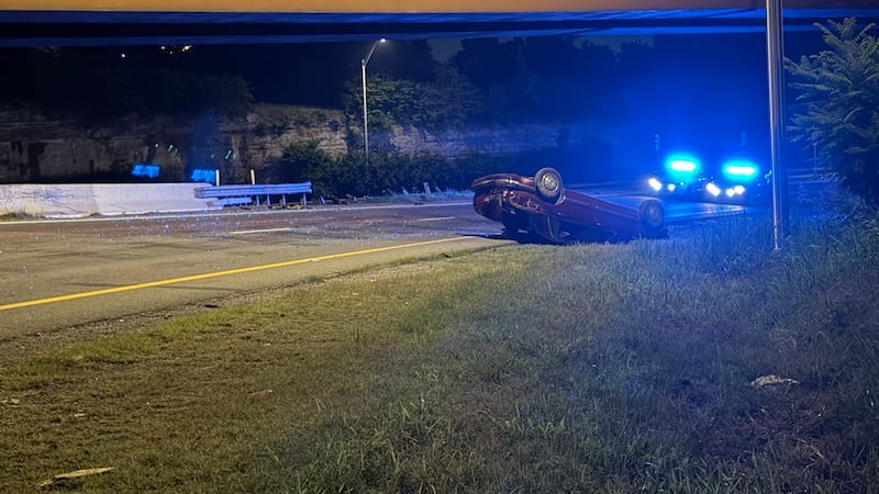 A car was found upside down on the interstate in Nashville early Friday morning.