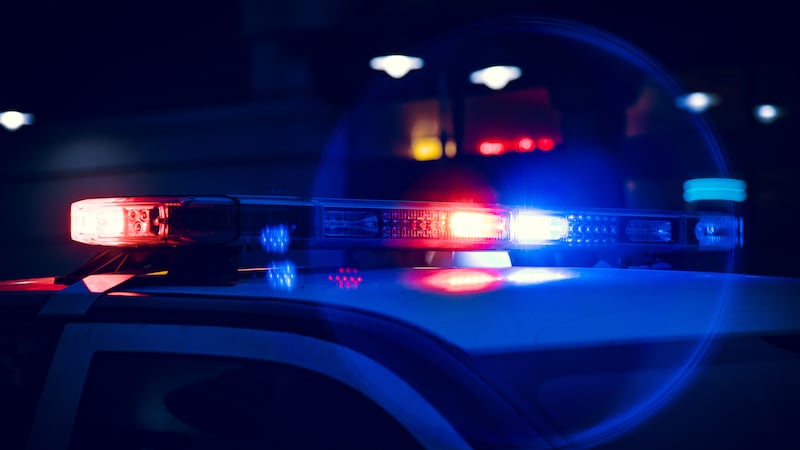 Closeup of Police Lights on Dark Street at Night